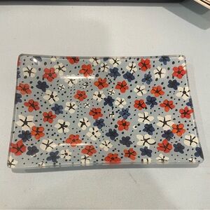 West Elm Floral Blue White Red Trinket Vanity Tray 4 Inch X 6 Inch Used